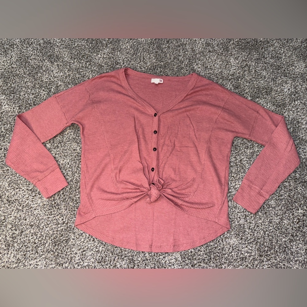 So brand maroon button down long sleeve sweater tie front